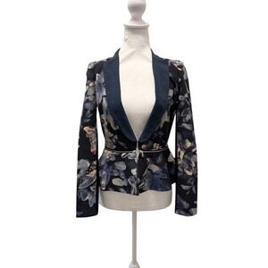 Rebecca Taylor Hawaii Zip Floral Jacket Silk Wool Blend Size 0 EUC